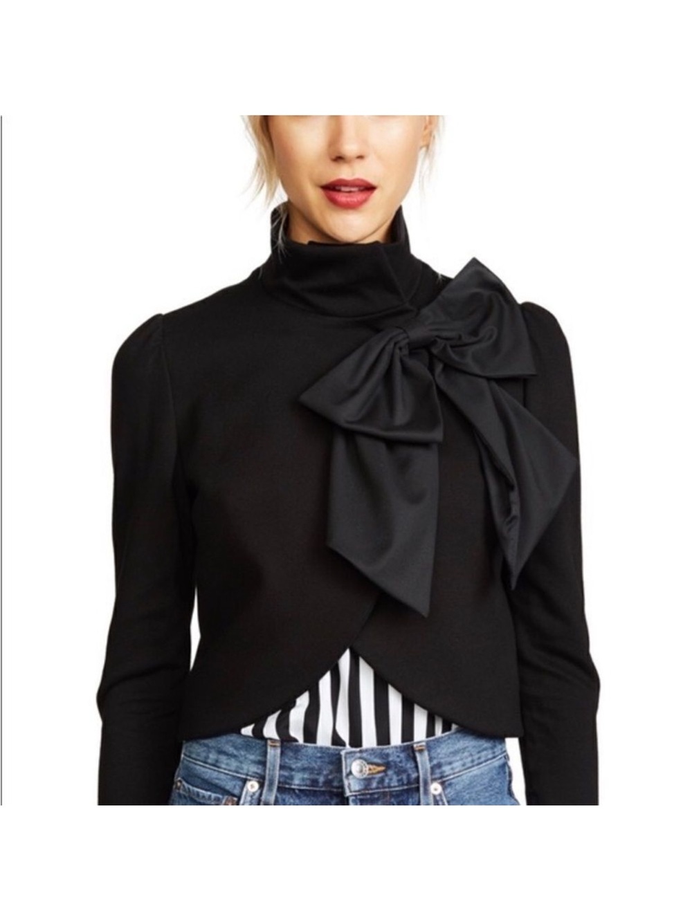 Alice + Olivia employed M  Black Tie-Neck Bow Cropped Blazer